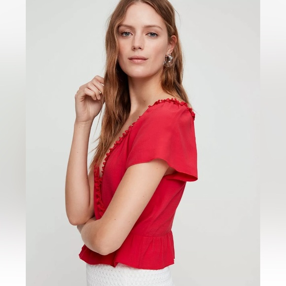Aritzia Wilfred Free “Aurelia” Red Ruffle Blouse ❤️ - Picture 9 of 9